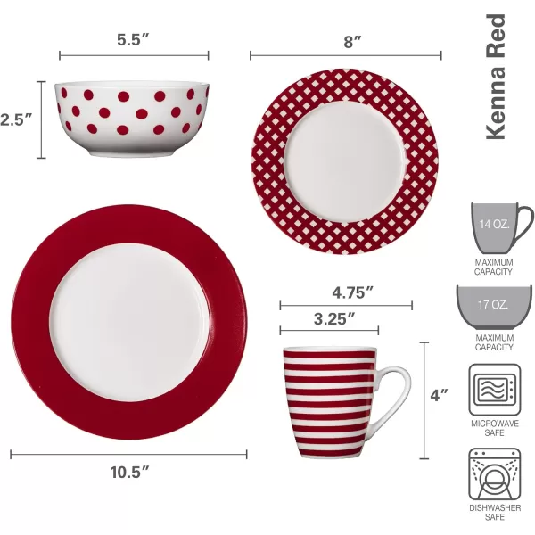 Pfaltzgraff Kenna Red 16-Piece Porcelain Dinnerware Set, Service for 4
