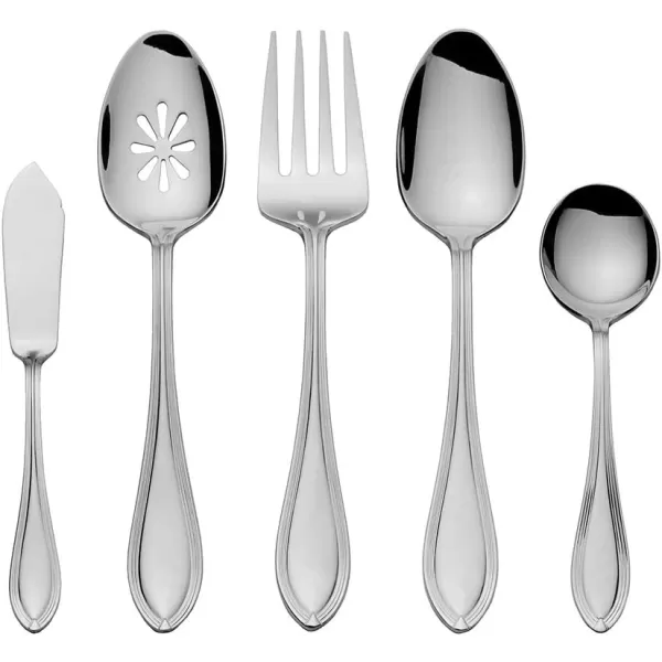 Pfaltzgraff Mirage Frost 45-Piece Stainless Steel Flatware Set with Serving Utensil Set and Metal Storage Caddy, Service for 8