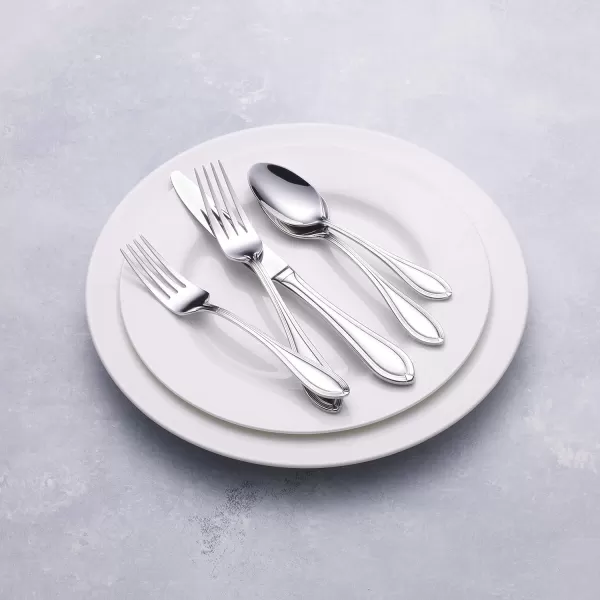 Pfaltzgraff Mirage Frost 45-Piece Stainless Steel Flatware Set with Serving Utensil Set and Metal Storage Caddy, Service for 8