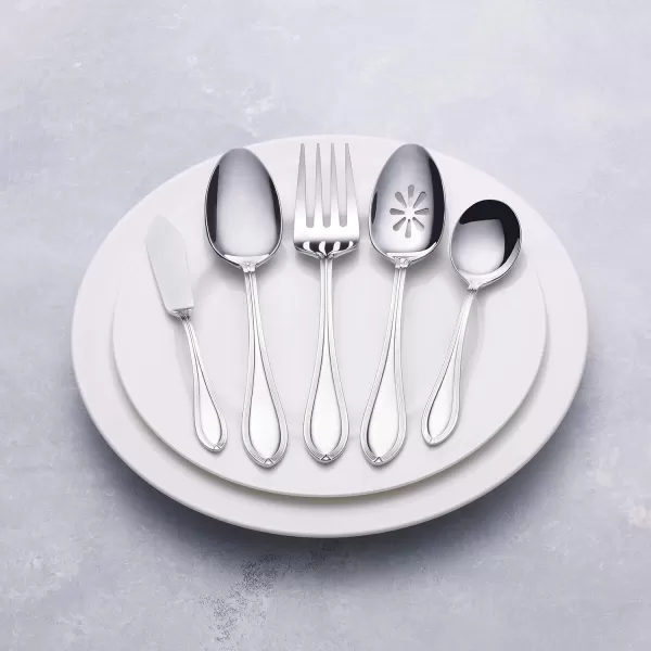 Pfaltzgraff Mirage Frost 45-Piece Stainless Steel Flatware Set with Serving Utensil Set and Metal Storage Caddy, Service for 8