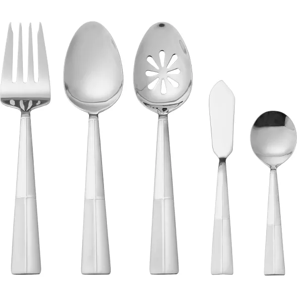 Pfaltzgraff Mirage Frost 45-Piece Stainless Steel Flatware Set with Serving Utensil Set and Metal Storage Caddy, Service for 8