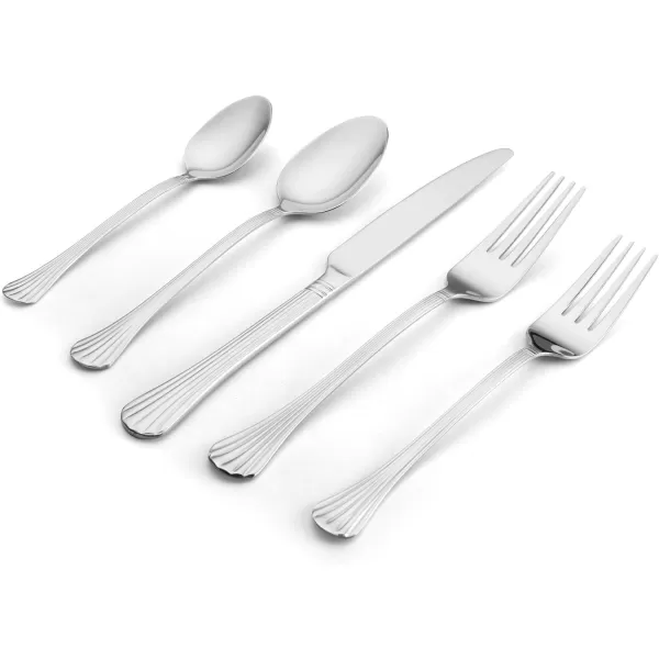 Pfaltzgraff Mirage Frost 45-Piece Stainless Steel Flatware Set with Serving Utensil Set and Metal Storage Caddy, Service for 8