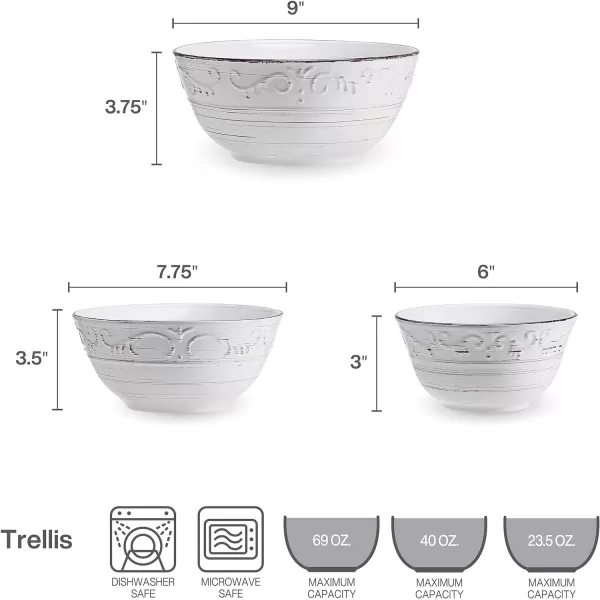 Pfaltzgraff Trellis Serving Bowls, Set of 3, White