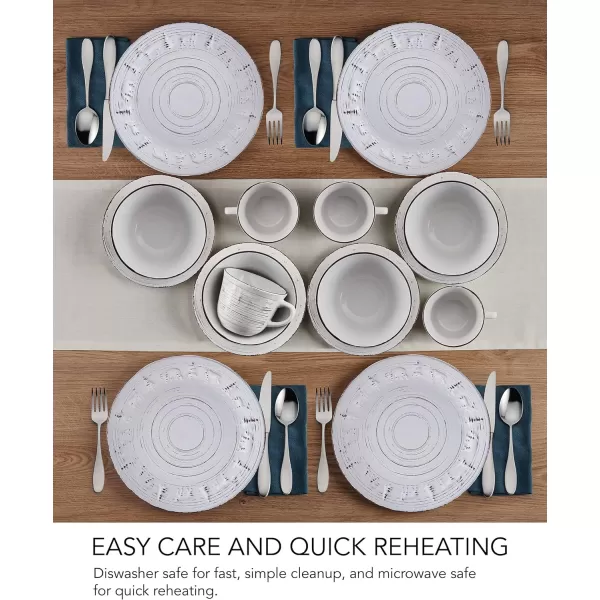 Pfaltzgraff Trellis White 16-Piece Dinnerware Set, Service for 4, Distressed White
