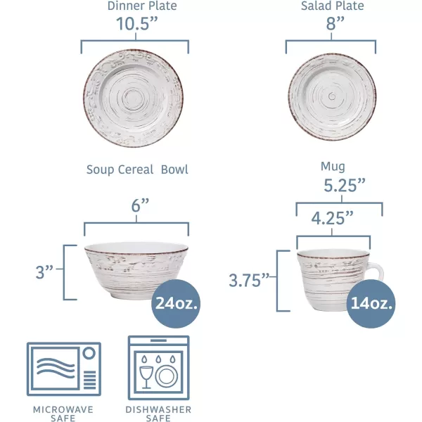 Pfaltzgraff Trellis White 16-Piece Dinnerware Set, Service for 4, Distressed White