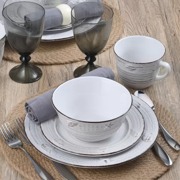 Pfaltzgraff Trellis White 16-Piece Dinnerware Set, Service for 4, Distressed White