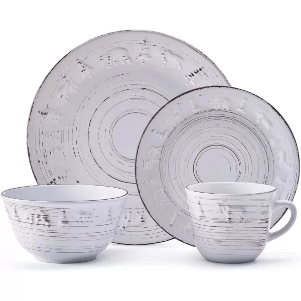 Pfaltzgraff Trellis White 16-Piece Dinnerware Set, Service for 4, Distressed White