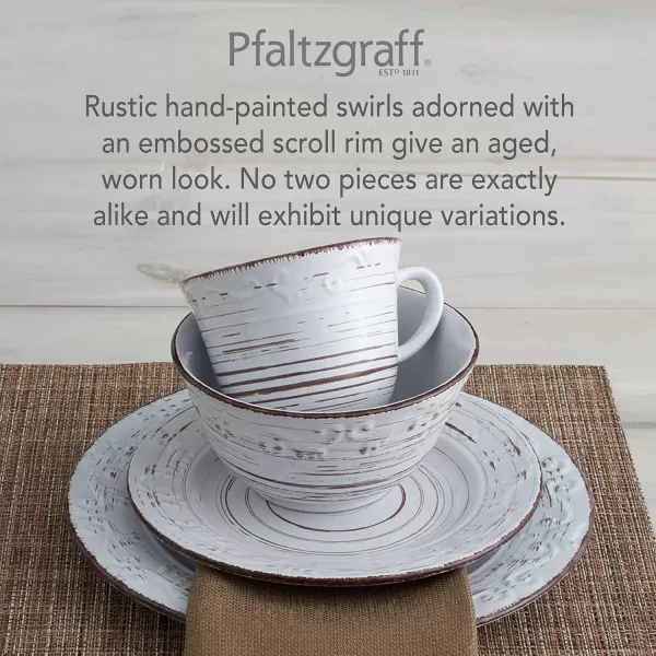 Pfaltzgraff Trellis White 16-Piece Dinnerware Set, Service for 4, Distressed White
