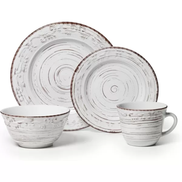 Pfaltzgraff Trellis White 16-Piece Dinnerware Set, Service for 4, Distressed White