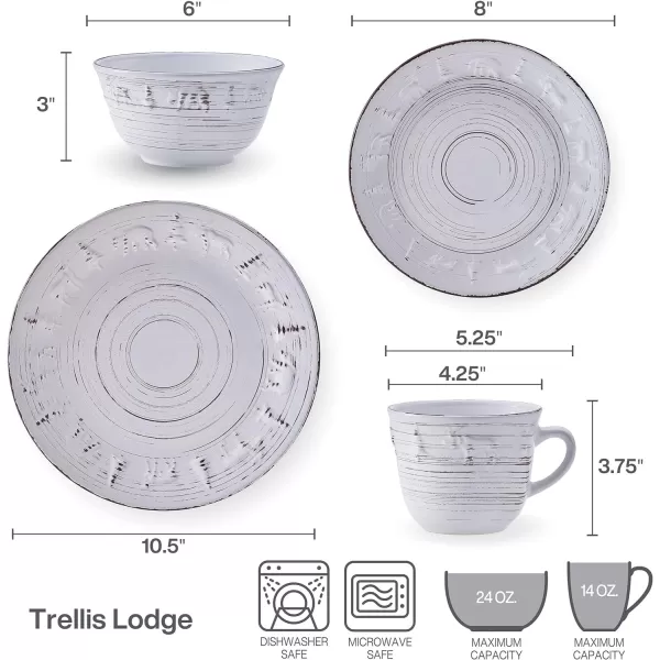 Pfaltzgraff Trellis White 16-Piece Dinnerware Set, Service for 4, Distressed White