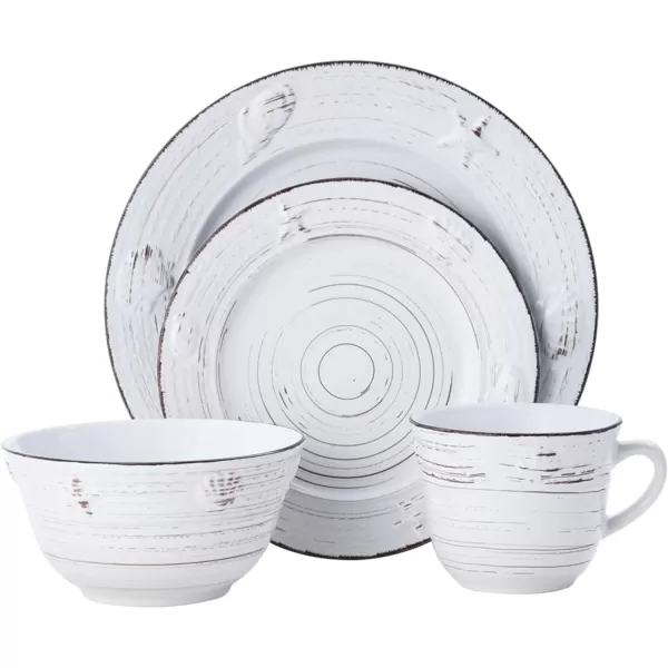 Pfaltzgraff Trellis White 16-Piece Dinnerware Set, Service for 4, Distressed White