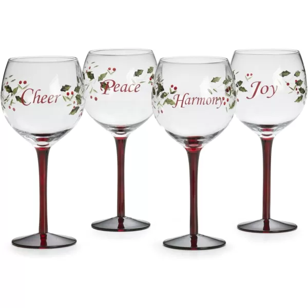 Pfaltzgraff Winterberry Harmony/Peace/Cheer/Joy Wine Glasses 