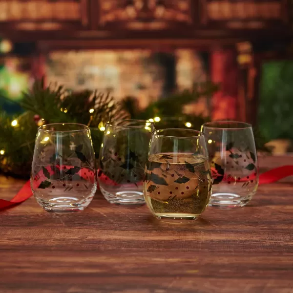 Pfaltzgraff Winterberry Harmony/Peace/Cheer/Joy Wine Glasses 