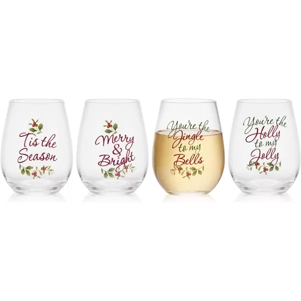 Pfaltzgraff Winterberry Harmony/Peace/Cheer/Joy Wine Glasses 