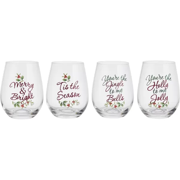 Pfaltzgraff Winterberry Harmony/Peace/Cheer/Joy Wine Glasses 