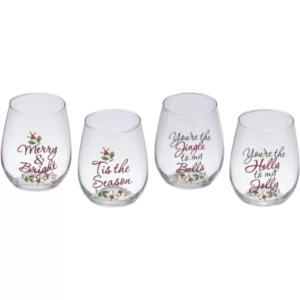 Pfaltzgraff Winterberry Harmony/Peace/Cheer/Joy Wine Glasses 