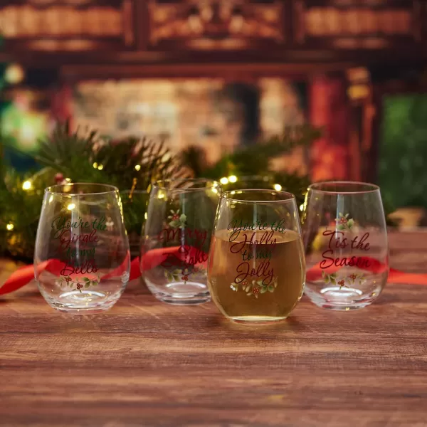 Pfaltzgraff Winterberry Harmony/Peace/Cheer/Joy Wine Glasses 
