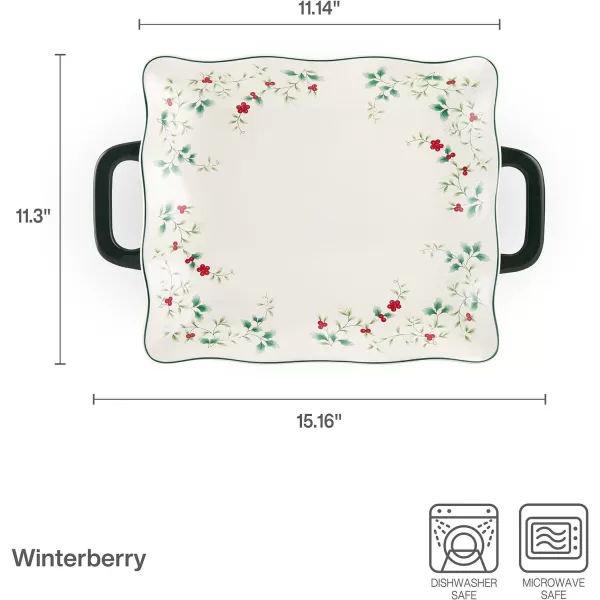 Pfaltzgraff Winterberry Square Platter with Handles, Multicolored, 15.25 Inch