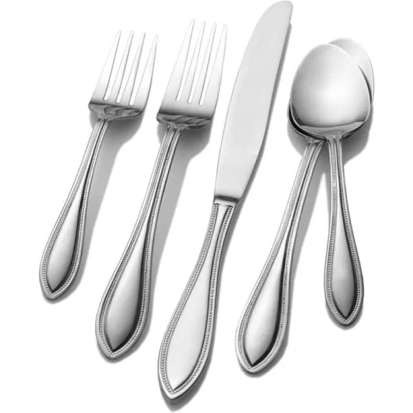 Pfaltzgraff American Bead 53-Piece Stainless Steel Flatware Set with Serving Utensil Set and Steak Knives, Service for 8,Silver