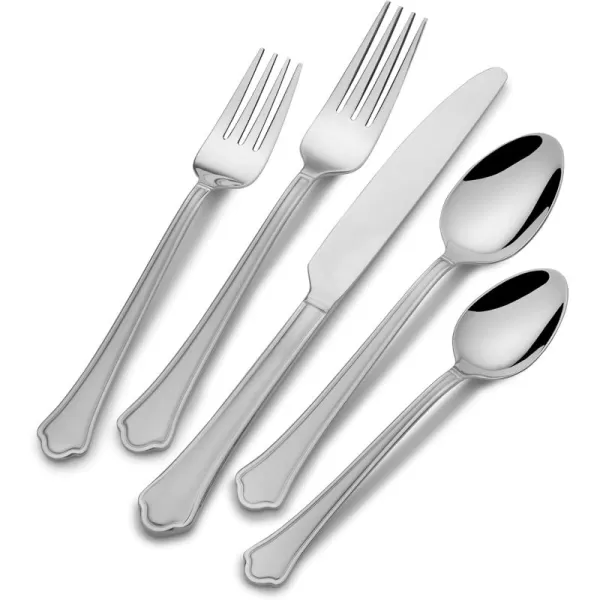 Pfaltzgraff American Bead 53-Piece Stainless Steel Flatware Set with Serving Utensil Set and Steak Knives, Service for 8,Silver