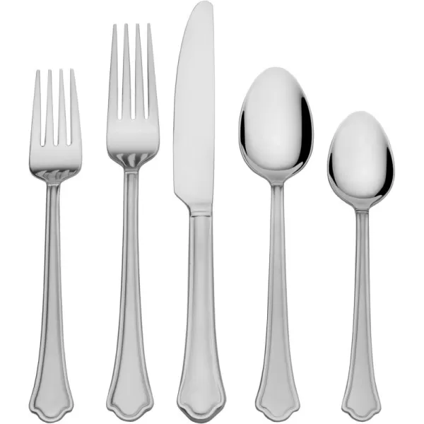 Pfaltzgraff American Bead 61-Piece Stainless Steel Flatware Set with Serving Utensil Set, Steak Knives and Iced Tea Spoons, Service for 8