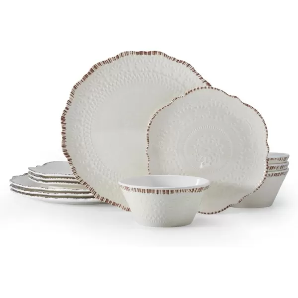 Pfaltzgraff Chateau 12 Piece Outdoor Melamine Dinnerware Set, Service for 4, White