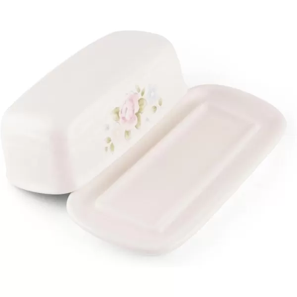 Pfaltzgraff Covered Butter Dish, One Size, White/Pink