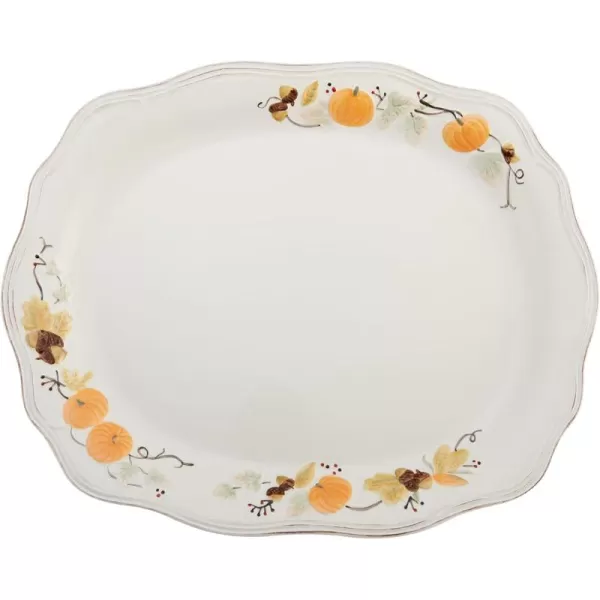 Pfaltzgraff Earthenware Plymouth Turkey Platter, white, brown, 21 x 17 inches