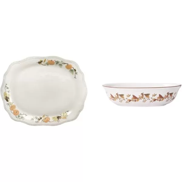 Pfaltzgraff Earthenware Plymouth Turkey Platter, white, brown, 21 x 17 inches