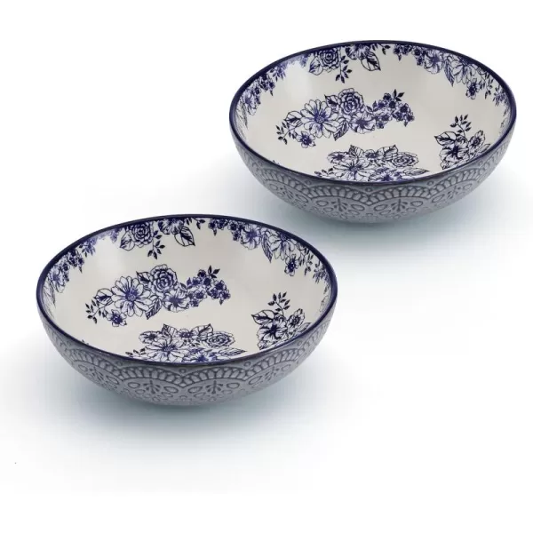 Pfaltzgraff Gabriela Blue Floral Set of 2 Pasta Bowls, 8 Inch, Blue and White
