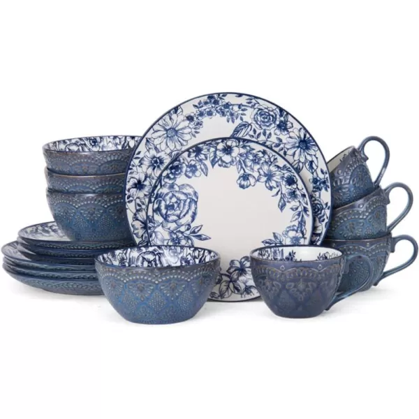 Pfaltzgraff Gabriela Blue Floral Set of 2 Pasta Bowls, 8 Inch, Blue and White