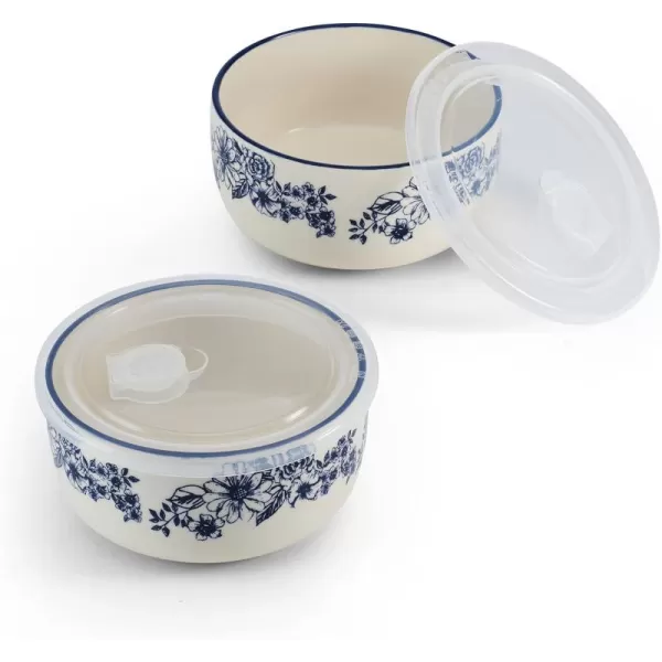 Pfaltzgraff Gabriela Blue Floral Set of 2 Pasta Bowls, 8 Inch, Blue and White