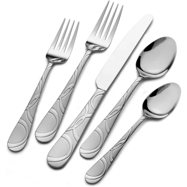 Pfaltzgraff Garland Frost 53-Piece Stainless Steel Flatware Serving Utensil Set and Steak Knives, Service for 8