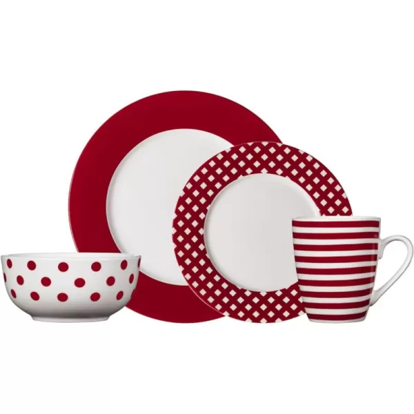 Pfaltzgraff Kenna Red 16-Piece Porcelain Dinnerware Set, Service for 4
