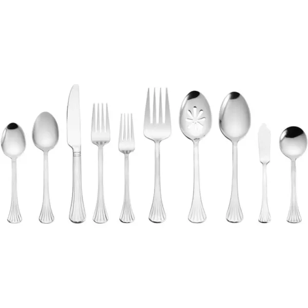 Pfaltzgraff Mirage Frost 45-Piece Stainless Steel Flatware Set with Serving Utensil Set and Metal Storage Caddy, Service for 8