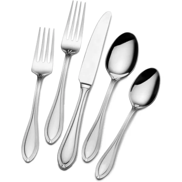 Pfaltzgraff Mirage Frost 45-Piece Stainless Steel Flatware Set with Serving Utensil Set and Metal Storage Caddy, Service for 8