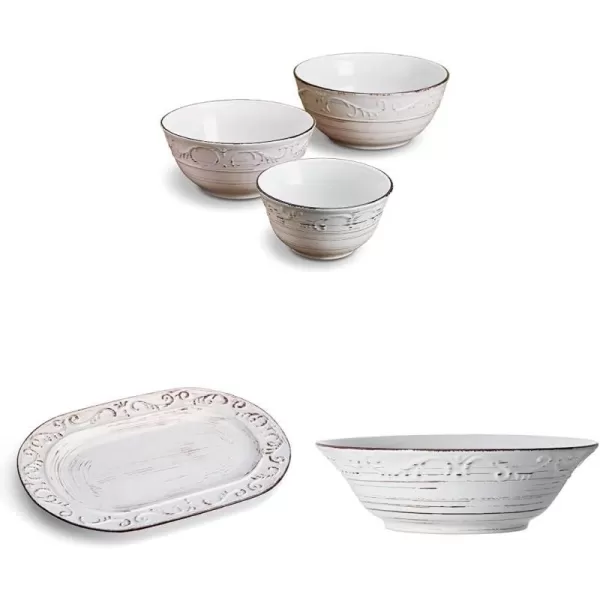 Pfaltzgraff Trellis Serving Bowls, Set of 3, White