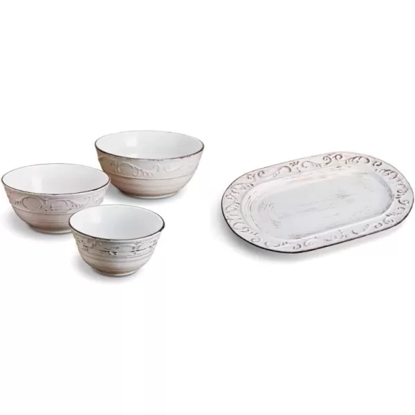 Pfaltzgraff Trellis Serving Bowls, Set of 3, White