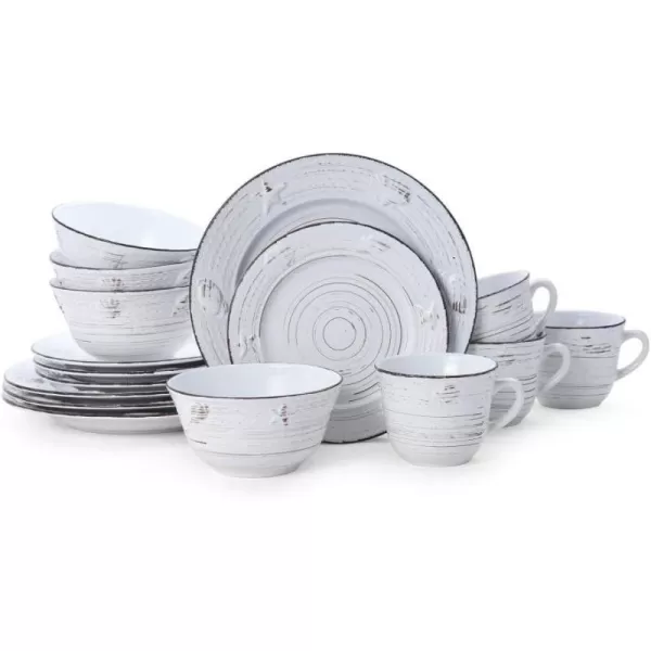 Pfaltzgraff Trellis White 16-Piece Dinnerware Set, Service for 4, Distressed White