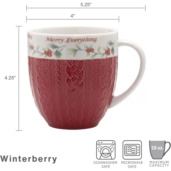 Pfaltzgraff Winterberry Christmas Cheer Mugs, 2 Count , Assorted