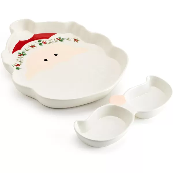 Pfaltzgraff Winterberry Santa Platter Tray with Dip Bowls, 12 Inch, Multicolored