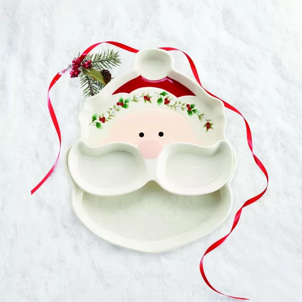 Pfaltzgraff Winterberry Santa Platter Tray with Dip Bowls, 12 Inch, Multicolored