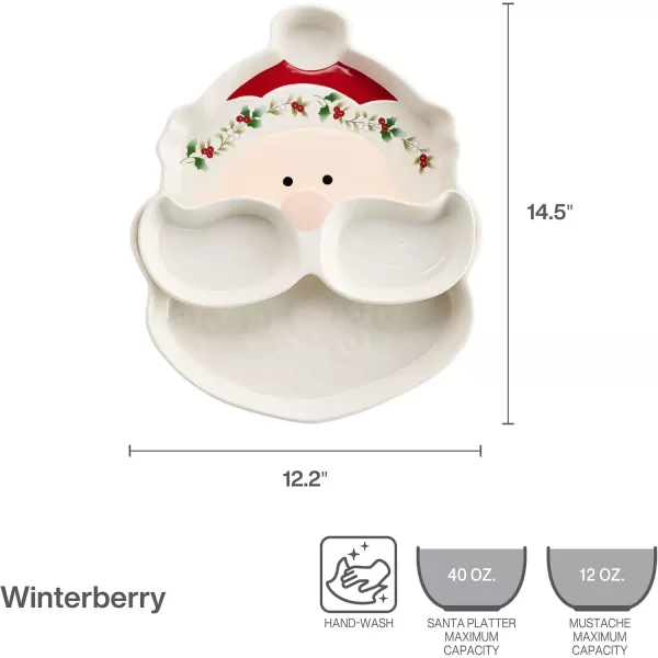 Pfaltzgraff Winterberry Santa Platter Tray with Dip Bowls, 12 Inch, Multicolored