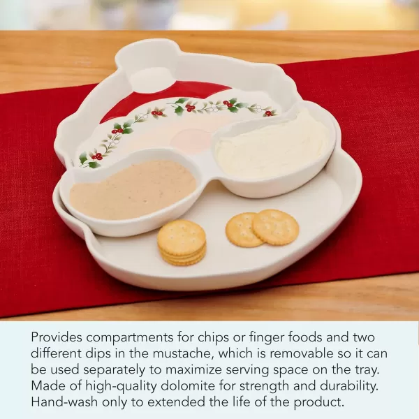Pfaltzgraff Winterberry Santa Platter Tray with Dip Bowls, 12 Inch, Multicolored