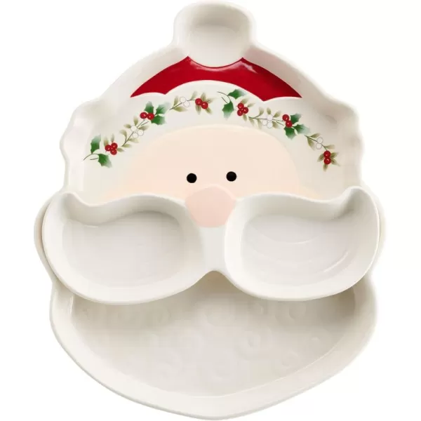 Pfaltzgraff Winterberry Santa Platter Tray with Dip Bowls, 12 Inch, Multicolored