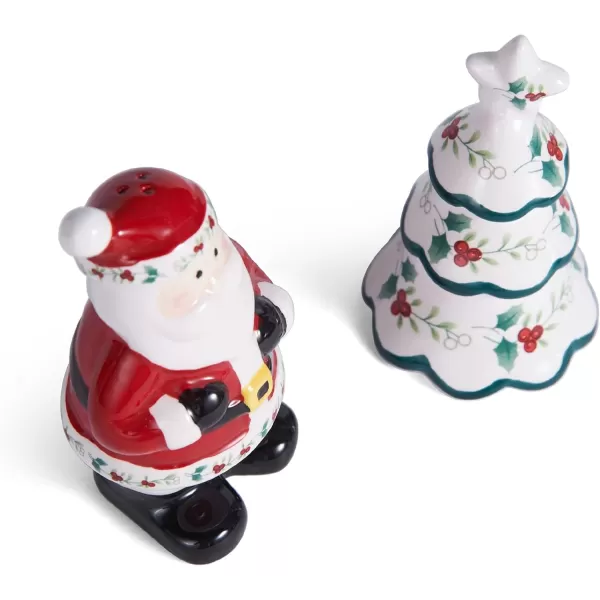 imagePfaltzgraff Winterberry TreeSanta Salt and Pepper Shaker Dinnerware Set 425quot White