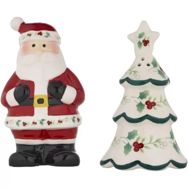 imagePfaltzgraff Winterberry TreeSanta Salt and Pepper Shaker Dinnerware Set 425quot White