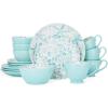 imagePfaltzgraff Venice 16Piece Stoneware Dinnerware Set Service for 4 Aqua and White Color Combination Durable and Chip Resistant Microwave Safe