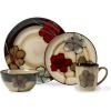 imagePfaltzgraff Painted Poppies 16Piece Dinnerware Set Service for 4 Colorful Floral Stoneware Plates Bowls and Mugs Microwave and Dishwasher Safe