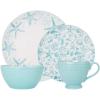imagePfaltzgraff Venice 16Piece Stoneware Dinnerware Set Service for 4 Aqua and White Color Combination Durable and Chip Resistant Microwave Safe